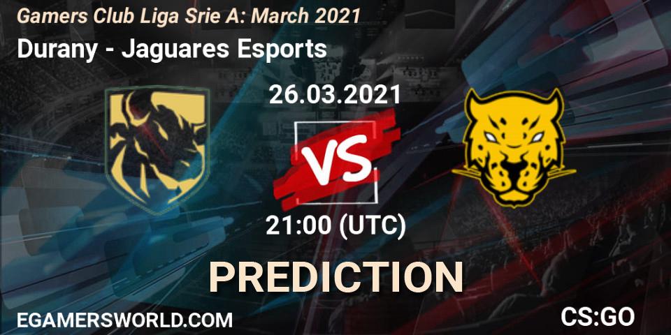 Prognose für das Spiel Durany VS Jaguares Esports. 26.03.2021 at 21:00. Counter-Strike (CS2) - Gamers Club Liga Série A: March 2021