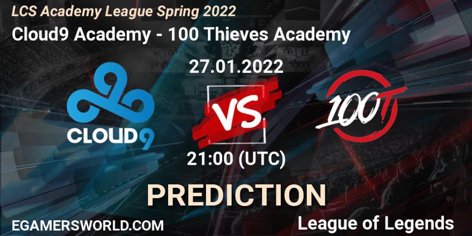 Prognose für das Spiel Cloud9 Academy VS 100 Thieves Academy. 27.01.22. LoL - LCS Academy League Spring 2022
