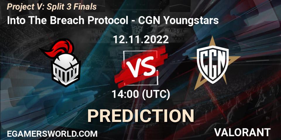 Prognose für das Spiel Into The Breach Protocol VS CGN Youngstars. 12.11.2022 at 14:00. VALORANT - Project V: Split 3 Finals