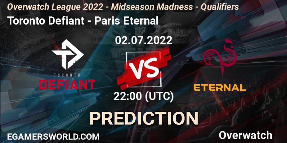 Prognose für das Spiel Toronto Defiant VS Paris Eternal. 02.07.22. Overwatch - Overwatch League 2022 - Midseason Madness - Qualifiers