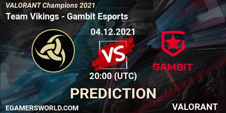 Prognose für das Spiel Team Vikings VS Gambit Esports. 04.12.2021 at 15:00. VALORANT - VALORANT Champions 2021