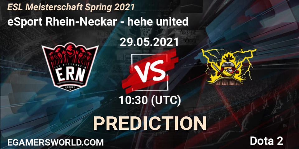 Prognose für das Spiel eSport Rhein-Neckar VS hehe united. 29.05.2021 at 10:30. Dota 2 - ESL Meisterschaft Spring 2021