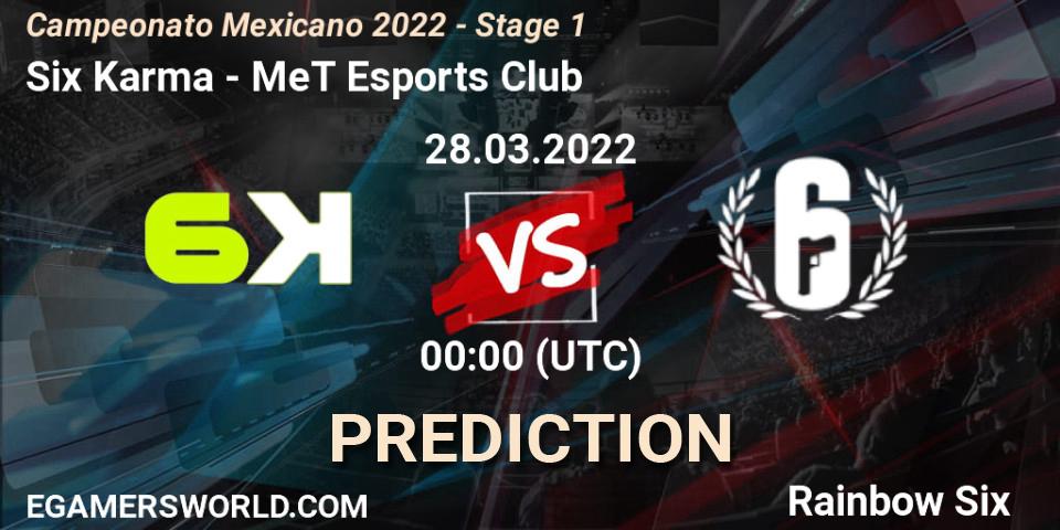 Prognose für das Spiel Six Karma VS MeT Esports Club. 28.03.2022 at 00:00. Rainbow Six - Campeonato Mexicano 2022 - Stage 1