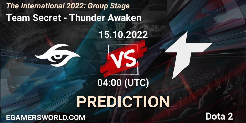 Prognose für das Spiel Team Secret VS Thunder Awaken. 15.10.2022 at 05:05. Dota 2 - The International 2022: Group Stage
