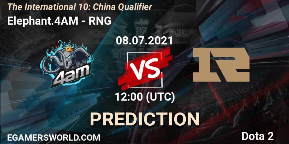 Prognose für das Spiel Elephant.4AM VS RNG. 08.07.2021 at 11:16. Dota 2 - The International 10: China Qualifier