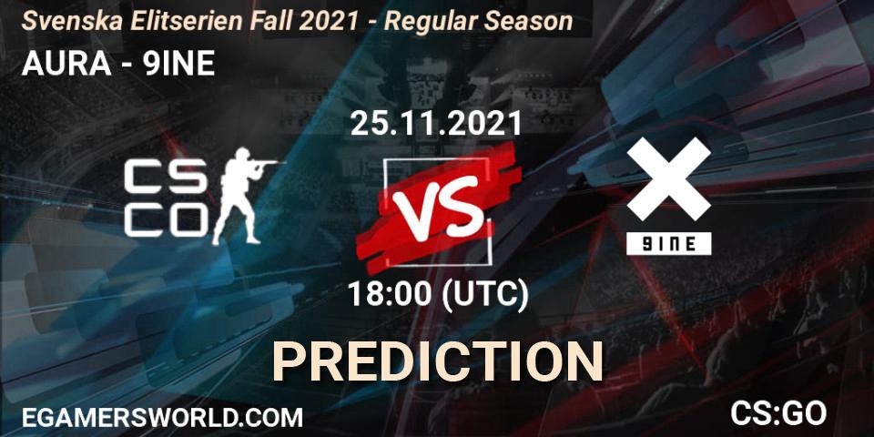 Prognose für das Spiel AURA VS 9INE. 25.11.2021 at 18:00. Counter-Strike (CS2) - Svenska Elitserien Fall 2021 - Regular Season