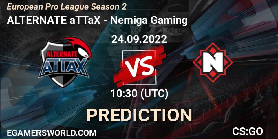 Prognose für das Spiel ALTERNATE aTTaX VS Nemiga Gaming. 24.09.2022 at 10:30. Counter-Strike (CS2) - European Pro League Season 2