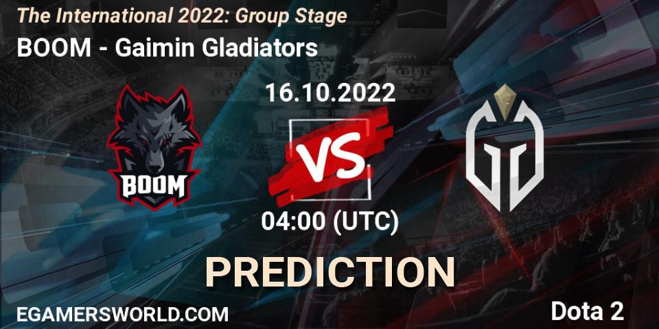 Prognose für das Spiel BOOM VS Gaimin Gladiators. 16.10.2022 at 04:32. Dota 2 - The International 2022: Group Stage