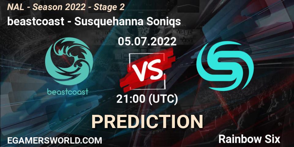 Prognose für das Spiel beastcoast VS Susquehanna Soniqs. 05.07.2022 at 21:00. Rainbow Six - NAL - Season 2022 - Stage 2