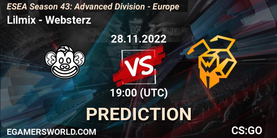Prognose für das Spiel Lilmix VS Websterz. 28.11.22. CS2 (CS:GO) - ESEA Season 43: Advanced Division - Europe