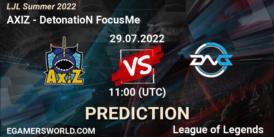 Prognose für das Spiel AXIZ VS DetonatioN FocusMe. 29.07.22. LoL - LJL Summer 2022
