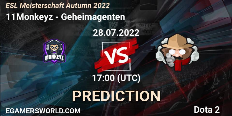 Prognose für das Spiel 11Monkeyz VS Geheimagenten. 28.07.2022 at 17:14. Dota 2 - ESL Meisterschaft Autumn 2022