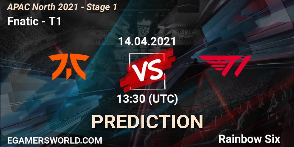 Prognose für das Spiel Fnatic VS T1. 14.04.2021 at 13:30. Rainbow Six - APAC North 2021 - Stage 1