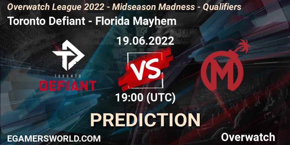 Prognose für das Spiel Toronto Defiant VS Florida Mayhem. 19.06.2022 at 19:00. Overwatch - Overwatch League 2022 - Midseason Madness - Qualifiers