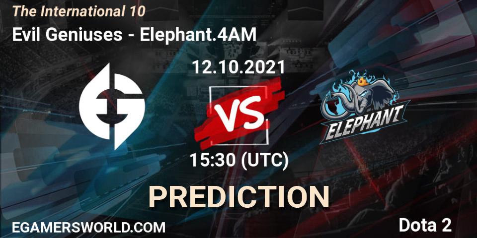 Prognose für das Spiel Evil Geniuses VS Elephant.4AM. 12.10.2021 at 19:42. Dota 2 - The Internationa 2021