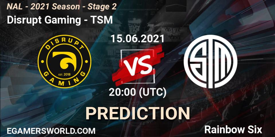 Prognose für das Spiel Disrupt Gaming VS TSM. 15.06.2021 at 20:00. Rainbow Six - NAL - 2021 Season - Stage 2