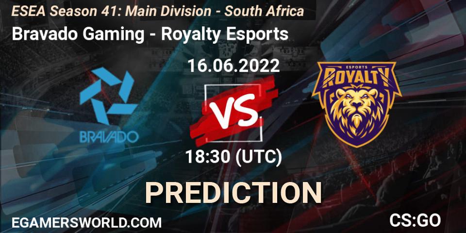 Prognose für das Spiel Bravado Gaming VS Royalty Esports. 16.06.2022 at 18:00. Counter-Strike (CS2) - ESEA Season 41: Main Division - South Africa