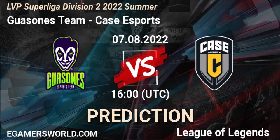 Prognose für das Spiel Guasones Team VS Case Esports. 07.08.2022 at 16:00. LoL - LVP Superliga Division 2 Summer 2022