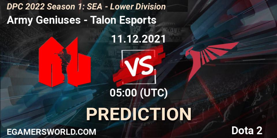 Prognose für das Spiel Army Geniuses VS Talon Esports. 11.12.2021 at 05:02. Dota 2 - DPC 2022 Season 1: SEA - Lower Division