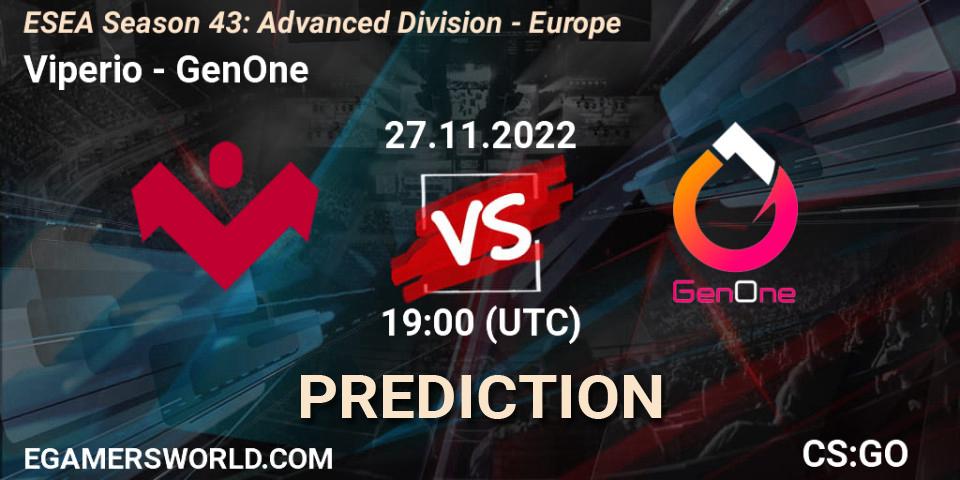 Prognose für das Spiel Viperio VS GenOne. 27.11.22. CS2 (CS:GO) - ESEA Season 43: Advanced Division - Europe