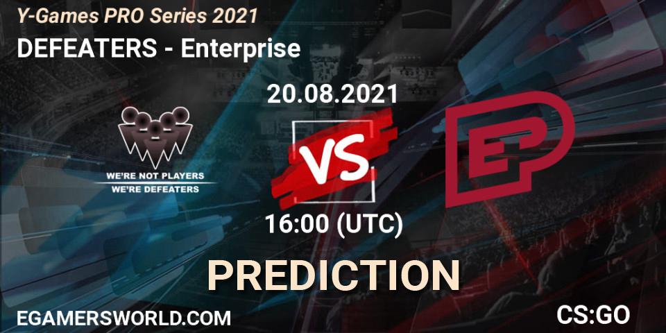 Prognose für das Spiel DEFEATERS VS Enterprise. 20.08.2021 at 16:00. Counter-Strike (CS2) - Y-Games PRO Series 2021