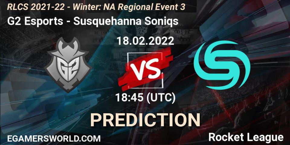 Prognose für das Spiel G2 Esports VS Susquehanna Soniqs. 18.02.2022 at 18:45. Rocket League - RLCS 2021-22 - Winter: NA Regional Event 3