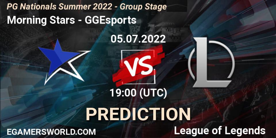 Prognose für das Spiel Morning Stars VS GGEsports. 05.07.2022 at 19:00. LoL - PG Nationals Summer 2022 - Group Stage