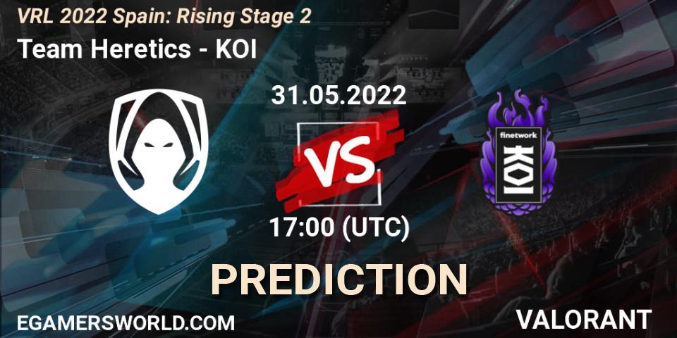 Prognose für das Spiel Team Heretics VS KOI. 31.05.2022 at 17:20. VALORANT - VRL 2022 Spain: Rising Stage 2