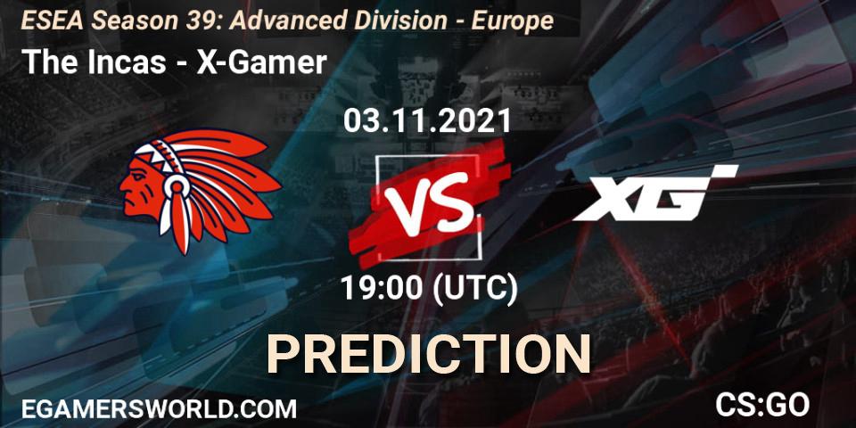 Prognose für das Spiel The Incas VS X-Gamer. 03.11.2021 at 19:00. Counter-Strike (CS2) - ESEA Season 39: Advanced Division - Europe