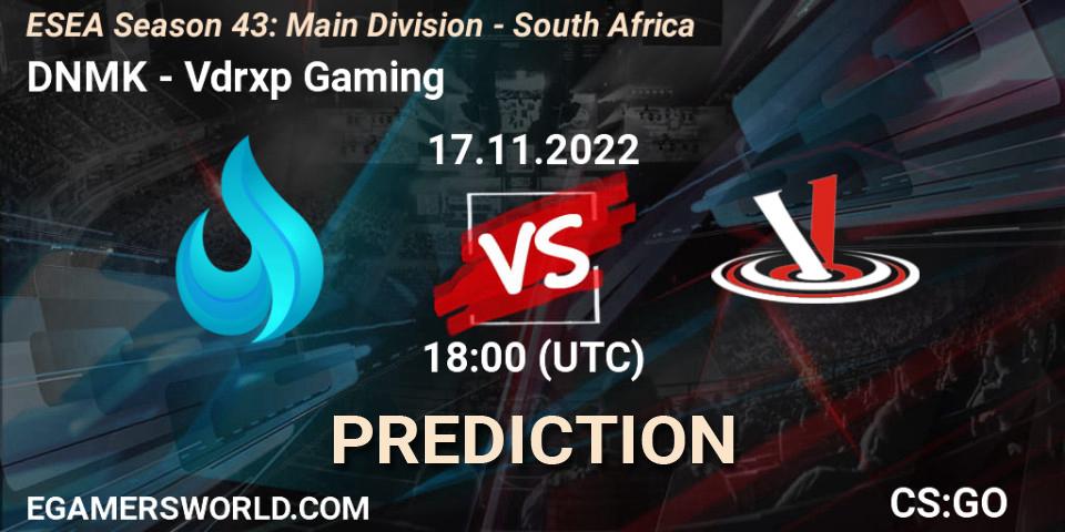 Prognose für das Spiel DNMK VS Vdrxp Gaming. 23.11.22. CS2 (CS:GO) - ESEA Season 43: Main Division - South Africa