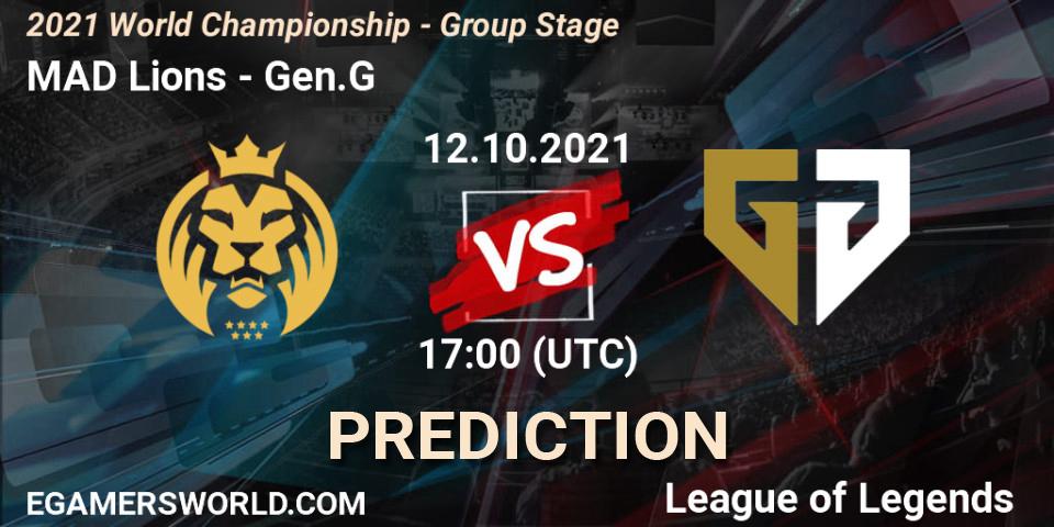 Prognose für das Spiel MAD Lions VS Gen.G. 12.10.2021 at 17:00. LoL - 2021 World Championship - Group Stage