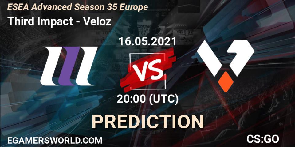 Prognose für das Spiel Third Impact VS Veloz. 16.05.2021 at 20:00. Counter-Strike (CS2) - ESEA Advanced Season 35 Europe