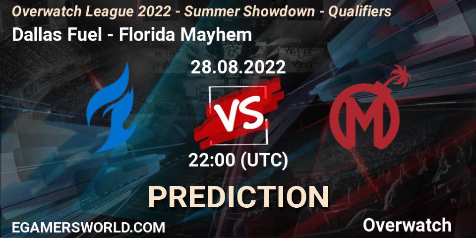 Prognose für das Spiel Dallas Fuel VS Florida Mayhem. 28.08.22. Overwatch - Overwatch League 2022 - Summer Showdown - Qualifiers