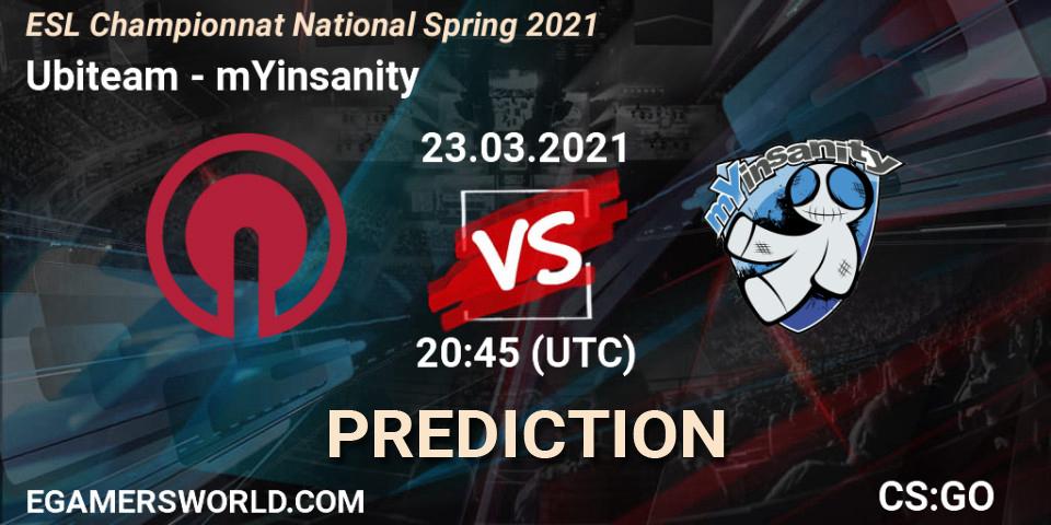 Prognose für das Spiel Ubiteam VS mYinsanity. 23.03.2021 at 20:45. Counter-Strike (CS2) - ESL Championnat National Spring 2021