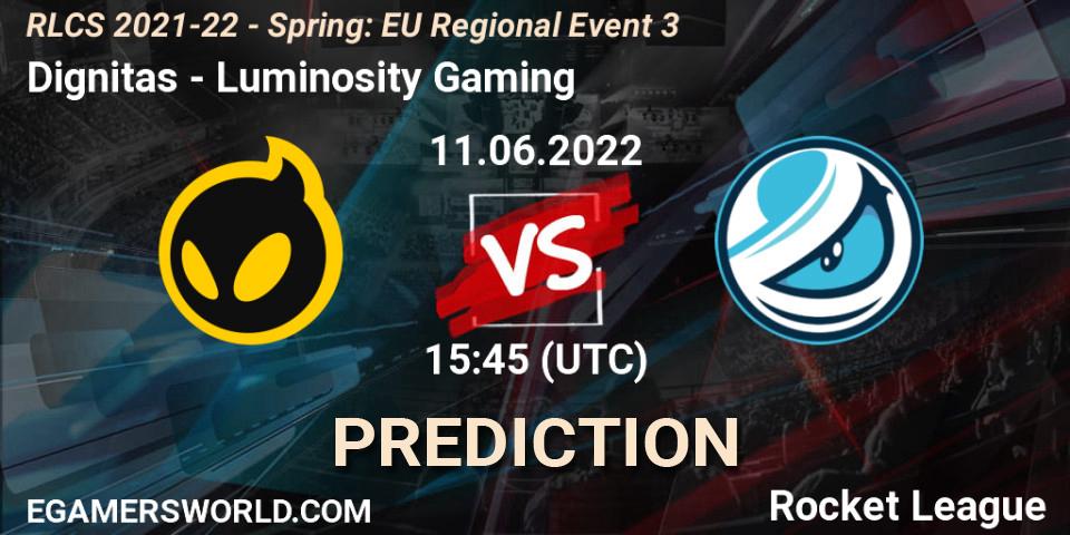 Prognose für das Spiel Dignitas VS Luminosity Gaming. 11.06.22. Rocket League - RLCS 2021-22 - Spring: EU Regional Event 3