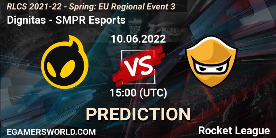Prognose für das Spiel Dignitas VS SMPR Esports. 10.06.2022 at 15:00. Rocket League - RLCS 2021-22 - Spring: EU Regional Event 3