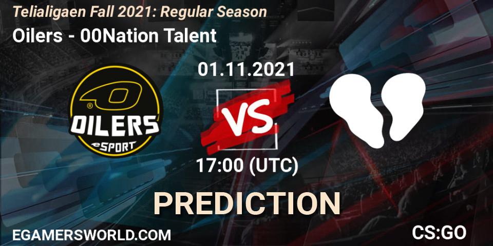 Prognose für das Spiel Oilers VS 00Nation Talent. 01.11.2021 at 17:00. Counter-Strike (CS2) - Telialigaen Fall 2021: Regular Season