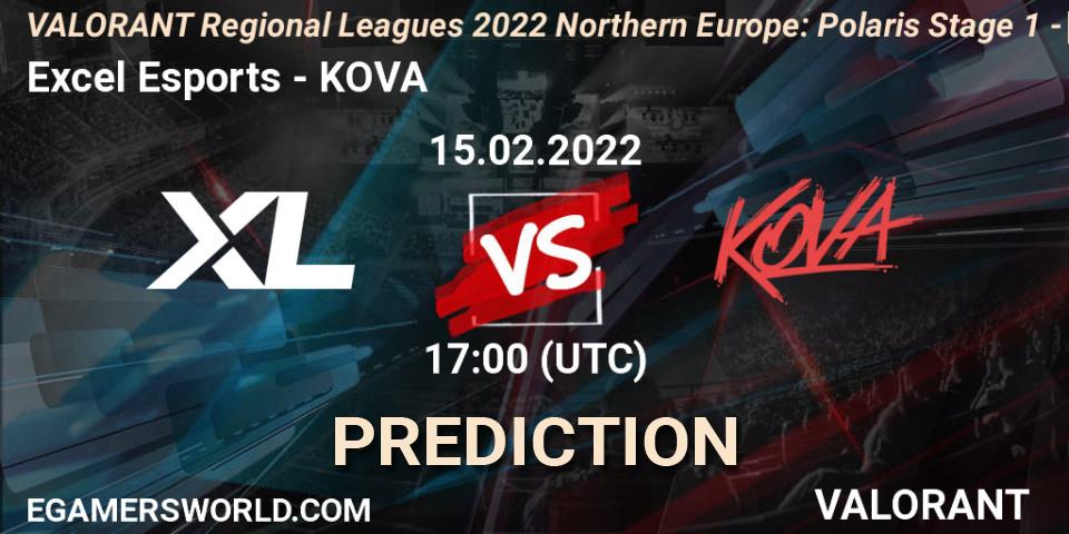 Prognose für das Spiel Excel Esports VS KOVA. 15.02.2022 at 17:00. VALORANT - VALORANT Regional Leagues 2022 Northern Europe: Polaris Stage 1 - Regular Season