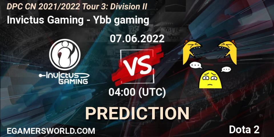 Prognose für das Spiel Invictus Gaming VS Ybb gaming. 07.06.2022 at 04:03. Dota 2 - DPC CN 2021/2022 Tour 3: Division II
