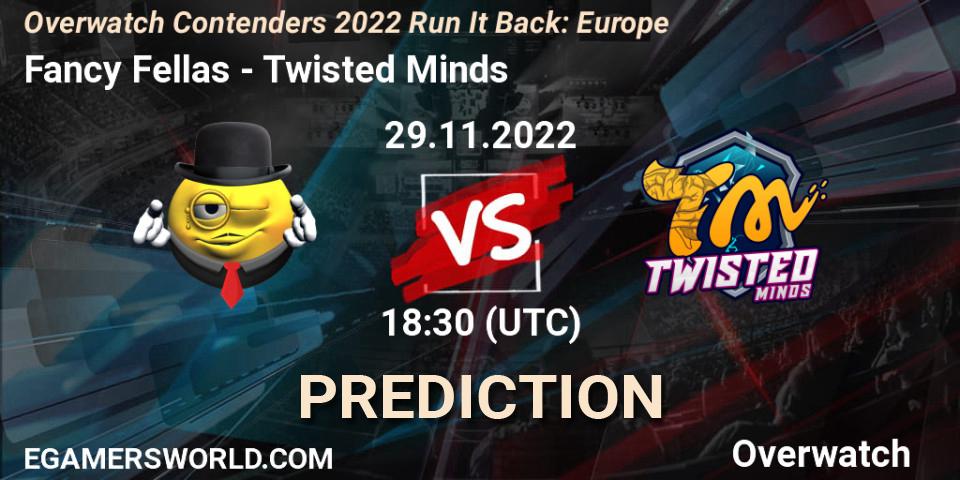 Prognose für das Spiel Fancy Fellas VS Twisted Minds. 08.12.2022 at 18:55. Overwatch - Overwatch Contenders 2022 Run It Back: Europe