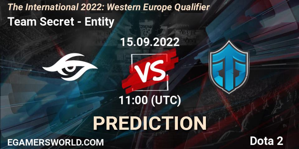 Prognose für das Spiel Team Secret VS Entity. 15.09.2022 at 10:33. Dota 2 - The International 2022: Western Europe Qualifier