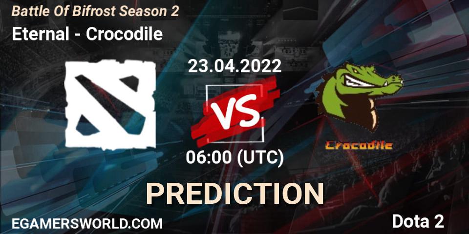 Prognose für das Spiel Eternal VS Crocodile. 23.04.2022 at 06:15. Dota 2 - Battle Of Bifrost Season 2