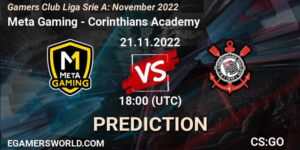 Prognose für das Spiel Meta Gaming Brasil VS Corinthians Academy. 21.11.2022 at 18:00. Counter-Strike (CS2) - Gamers Club Liga Série A: November 2022