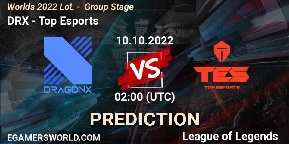 Prognose für das Spiel DRX VS Top Esports. 10.10.2022 at 02:00. LoL - Worlds 2022 LoL - Group Stage