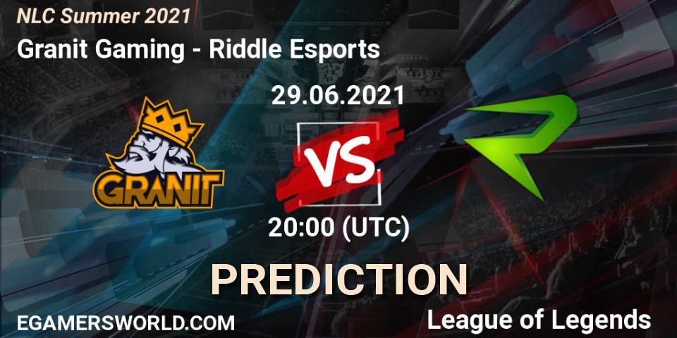 Prognose für das Spiel Granit Gaming VS Riddle Esports. 29.06.2021 at 20:00. LoL - NLC Summer 2021