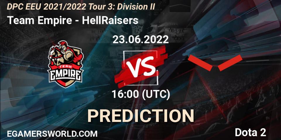 Prognose für das Spiel Team Empire VS HellRaisers. 23.06.2022 at 17:18. Dota 2 - DPC EEU 2021/2022 Tour 3: Division II