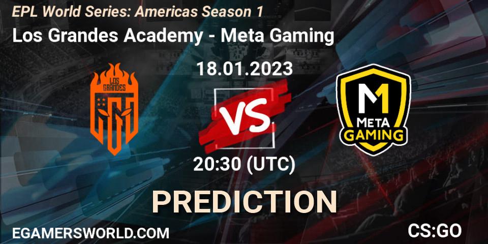 Prognose für das Spiel Los Grandes Academy VS Meta Gaming Brasil. 18.01.2023 at 20:30. Counter-Strike (CS2) - EPL World Series: Americas Season 1