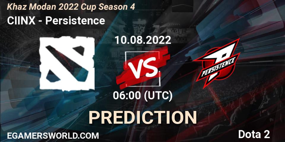 Prognose für das Spiel CIINX VS Persistence. 10.08.2022 at 06:25. Dota 2 - Khaz Modan 2022 Cup Season 4