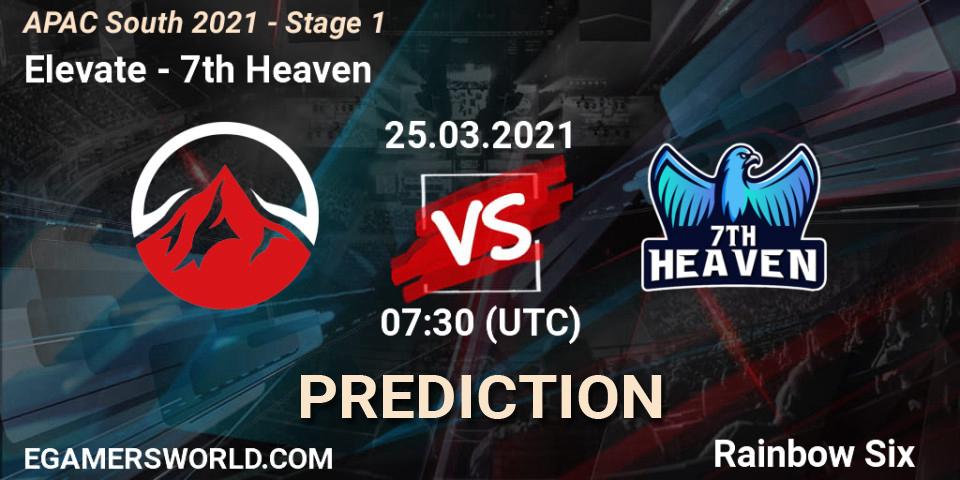 Prognose für das Spiel Elevate VS 7th Heaven. 25.03.2021 at 07:30. Rainbow Six - APAC South 2021 - Stage 1