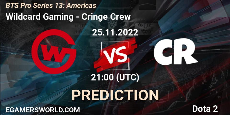 Prognose für das Spiel Wildcard Gaming VS Cringe Crew. 25.11.22. Dota 2 - BTS Pro Series 13: Americas
